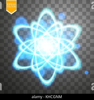 Shining atom scheme. Isolated on black transparent background. Vector illustration, Stock Vector