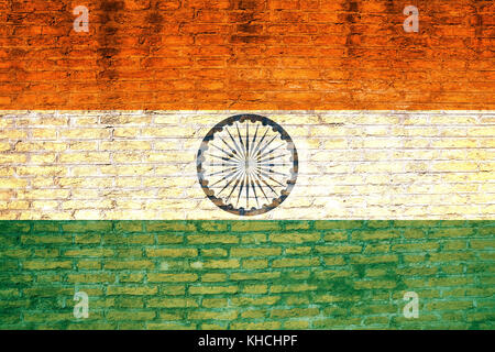 India flag painted on brick wall with wooden floor Stock Photo - Alamy