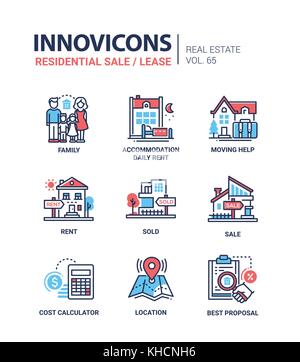 Residential sale and lease - line design icons set Stock Vector