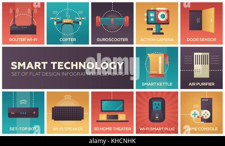 Smart technology - set of flat design infographics elements Stock Vector