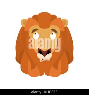 Lion confused emoji face avatar. Wild animal is perplexed emotions. Beast surprise. Vector illustration Stock Vector