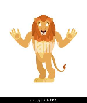 Lion confused emoji. Wild animal is perplexed emotions. Beast surprise. Vector illustration Stock Vector