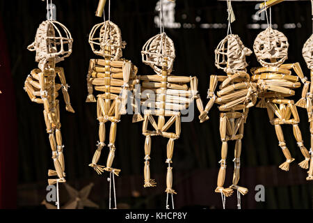 Hand crafted skeleton decorations made for the Day of the Dead festival October 31, 2017 in Tzintzuntzan, Michoacan, Mexico. Stock Photo