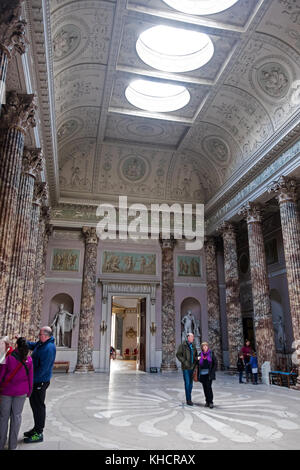 The columned ornate Marble Hall inside Kedleston Hall, Kedleston, Derbyshire, England, UK Stock Photo