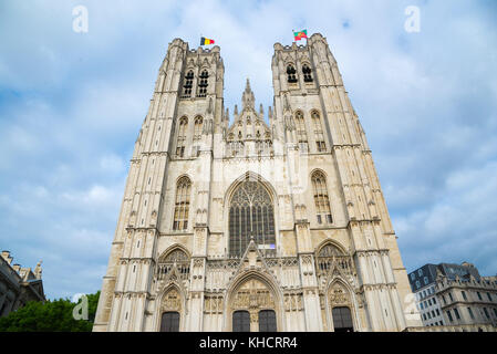 Brussels, Belgium - April 22, 2017: Panorama of the Cathedral of St. Michael and St. Gudula in Brussels, Belgium Stock Photo