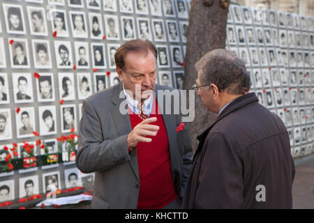 Paris, France. 14th Nov, 2017. Pierre Bercis, president of the New Human Rights (NDH) Paris. An exhibition on human rights in Iran was held on 14 November 2017, near the French National Assembly in Paris. This exhibition is part of the international campaign to demand justice for the victims of the 1988 massacre in Iran's prisons. The open-air exhibition was visited by several members of the French National Assembly. Credit: Siavosh Hosseini/Pacific Press/Alamy Live News Stock Photo