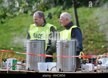 Race marshalls at a cross country running event, Staffordshire, England Stock Photo