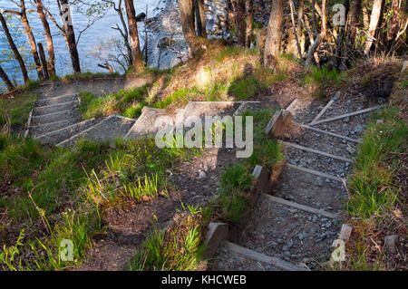 Stairs on the West Highland Way trail near Loch Lomond, Scotland Stock Photo