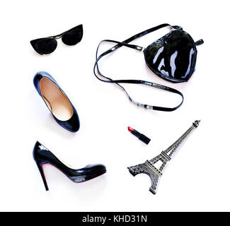 Collage of tourist accessories isolated on white background Stock Photo