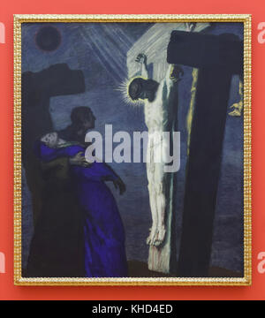 Painting 'The Crucifixion of Christ' (1913) by German symbolist painter Franz von Stuck on display in the Museum der bildenden Künste (Museum of Fine Arts) in Leipzig, Saxony, Germany. Stock Photo