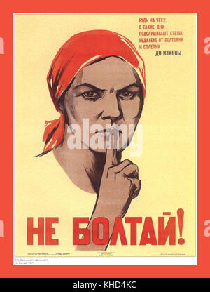 Vintage Russian Propaganda information Poster WW2 1941 'Don't Chatter, gossip is almost treason ! Soviet Union Russia USSR WW2 World War II Stock Photo