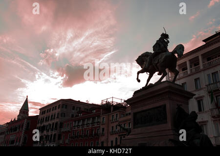 Famous Bartolomeo Colleoni - Italian condottiero (mercenary military leader). Historical knight statue in Venice, Italy Stock Photo