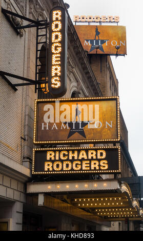 Hamilton the hit Broadway musical at the Richard Rodgers Theatre