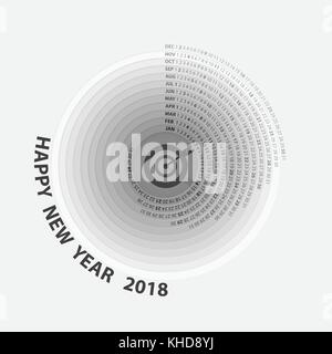 2018 Calendar Template.Circle calendar template.Calendar 2018 Set of 12 Months.Vector illustration. Stock Vector