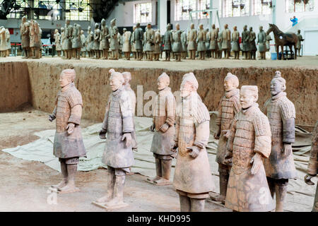 XI'AN, SHAANXI PROVINCE, CHINA - OCTOBER 17, 2017: The Terracotta Warriors of the famous Terracotta Army inside the Qin Shi Huang Mausoleum of the Fir Stock Photo