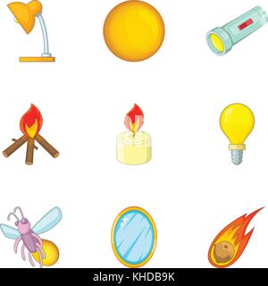Glowing objects icons set, cartoon style Stock Vector
