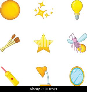 Luminous objects icons set, cartoon style Stock Vector