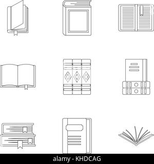 Library icons set, outline style Stock Vector
