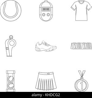 Active tennis icons set, outline style Stock Vector