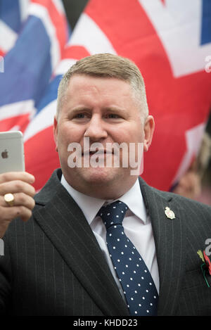 Bromley, Greater London, UK. 4th November 2017. Pictured:  Paul Golding stands outside Bromley Police Station. / Up to 60 Britain First supporters hol Stock Photo