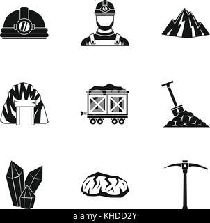 Colliery icons set, simple style Stock Vector