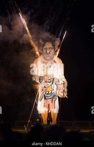 Edenbridge, Kent, UK. 4th November 2014. An effigy of Harvey Weinstein is burnt at the annual Edenbridge bonfire in Kent. Tel. 07784142973. Email: lee Stock Photo