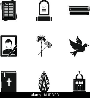 Death icons set, simple style Stock Vector