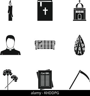 Funeral services icons set, simple style Stock Vector