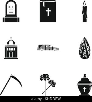 Funeral icons set, simple style Stock Vector