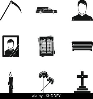 Burial icons set, simple style Stock Vector