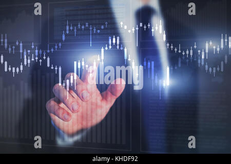 financial graphics and charts background, stock market concept, investor analyzing digital data Stock Photo