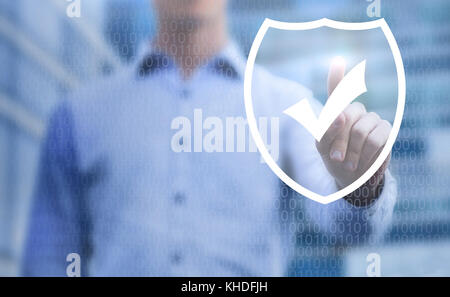 cybersecurity concept, online data protection on internet, virtual web shield on touchscreen Stock Photo