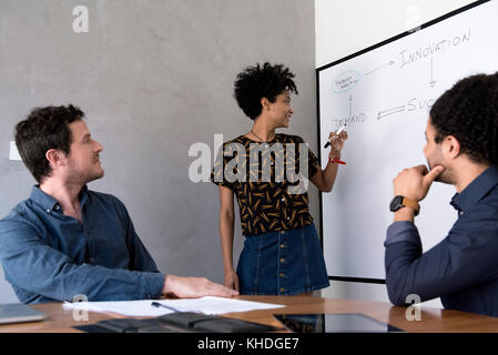 Teacher explaining topic to students Stock Photo