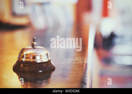 hotel reception, check-in desk office, hostel or motel background Stock Photo