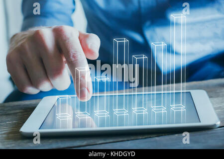 business analytics and financial technology concept, 3d chart from the screen of digital tablet computer Stock Photo
