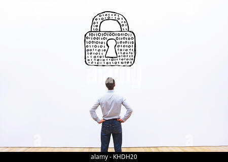 personal information protection concept, cybersecurity of data, digital lock with binary code of password Stock Photo