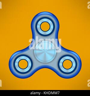 Fidget Finger Spinner Icon Isolated on Orange Background. Modern Stress Relieving Toy Stock Vector