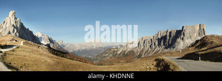 Beautiful wide angle view of Dolomites Pass Giau Alps Italy in Autumn Stock Photo