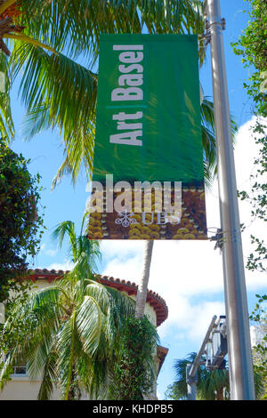 Art Basel 2017 Sign on Lincoln Road Mall, South Beach Miami, USA. Stock Photo