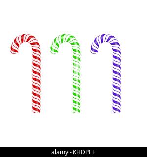 Colored Sweet Striped Candy Cane on White Background Stock Vector