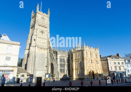 St John's Church in Market Place, Cirencester, Gloucestershire on a sunny autumn day. Stock Photo