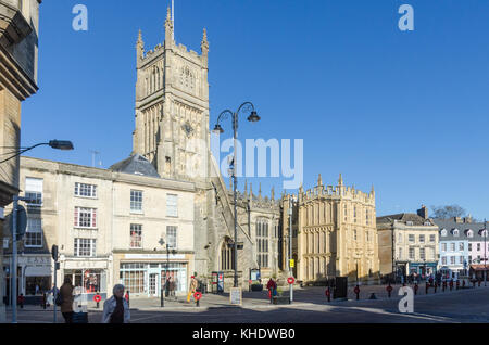 St John's Church in Market Place, Cirencester, Gloucestershire on a sunny autumn day. Stock Photo