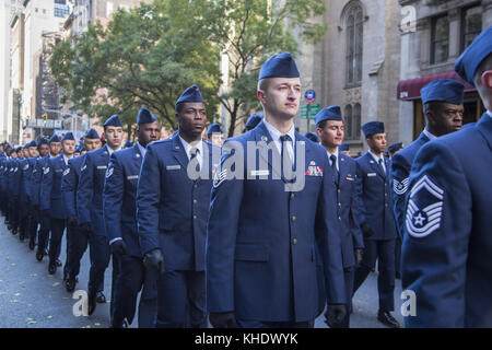 United States Air Force marching in the Veterans Day Parade, New York City. Stock Photo