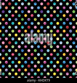 Seamless watercolor texture with colorful circles on black background Stock Photo