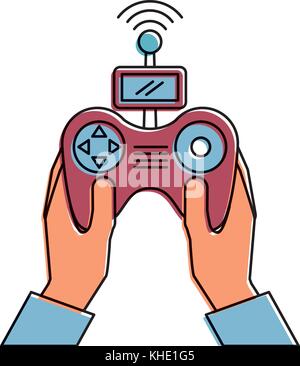 hands holding control remote advance for drones Stock Vector