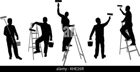 house painters silhouettes - vector Stock Vector
