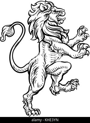 Lion Heraldic Style Drawing Stock Vector