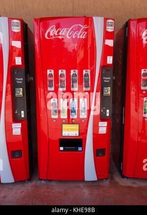Coca cola vending machines in a row at a shopping mall in Florida, USA Stock Photo