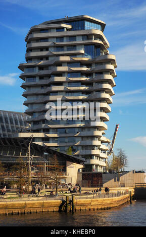 Germany, Hamburg, HafenCity, Marco Polo Residential Tower and Unilever building on Marco Polo Terrace Stock Photo