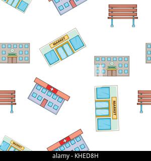 Public building pattern, cartoon style Stock Vector